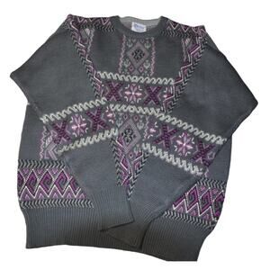 VTG Meister Purple Gray Wool Blend Crew Neck Ski Sweater SZ L